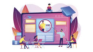 Illustration of people working on a website interface, representing web development or digital collaboration.